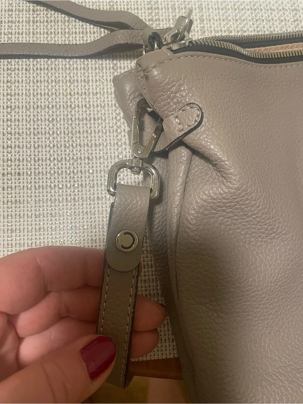 Pebbled Light Gray Zip-Top Crossbody Bag